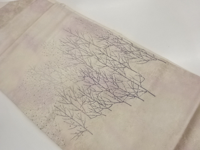 引箔雪持ち樹木模様刺繍名古屋帯